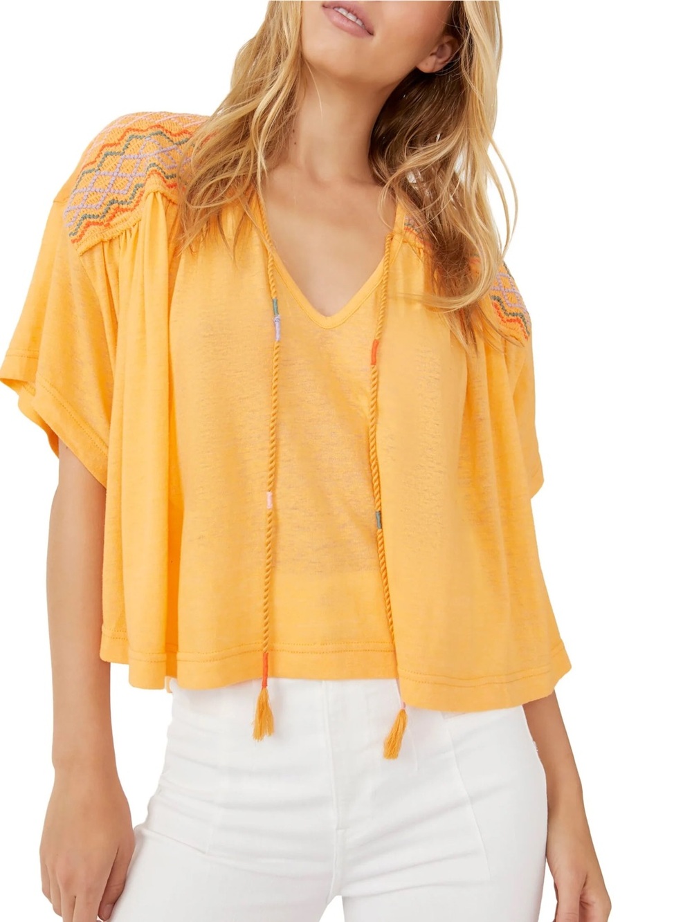 Free People Market Embroidered Top in Carrot Ginger